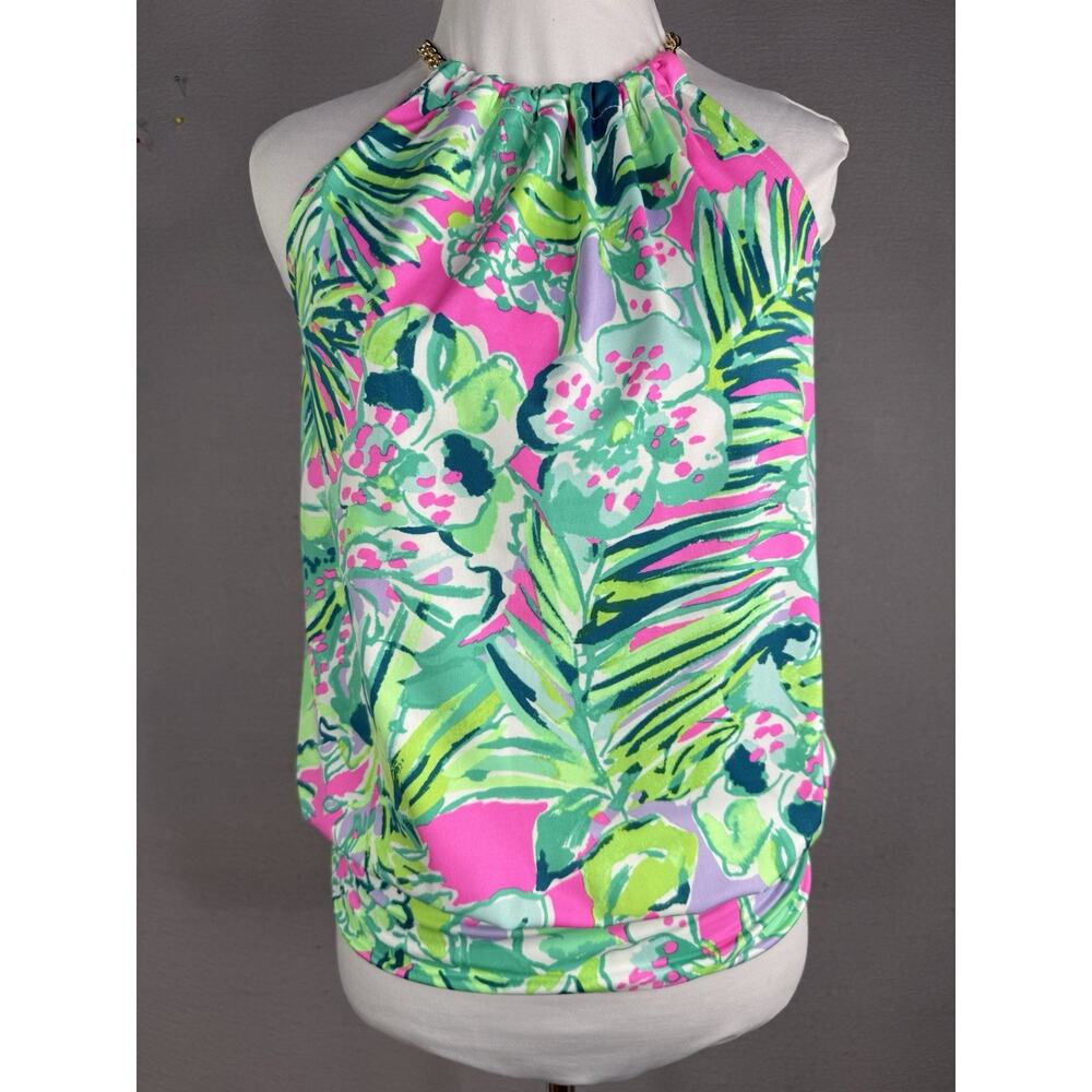 Lilly Pulitzer Bowen Top Chain Link Halter Top Womens XXS Early Bloomer Resort